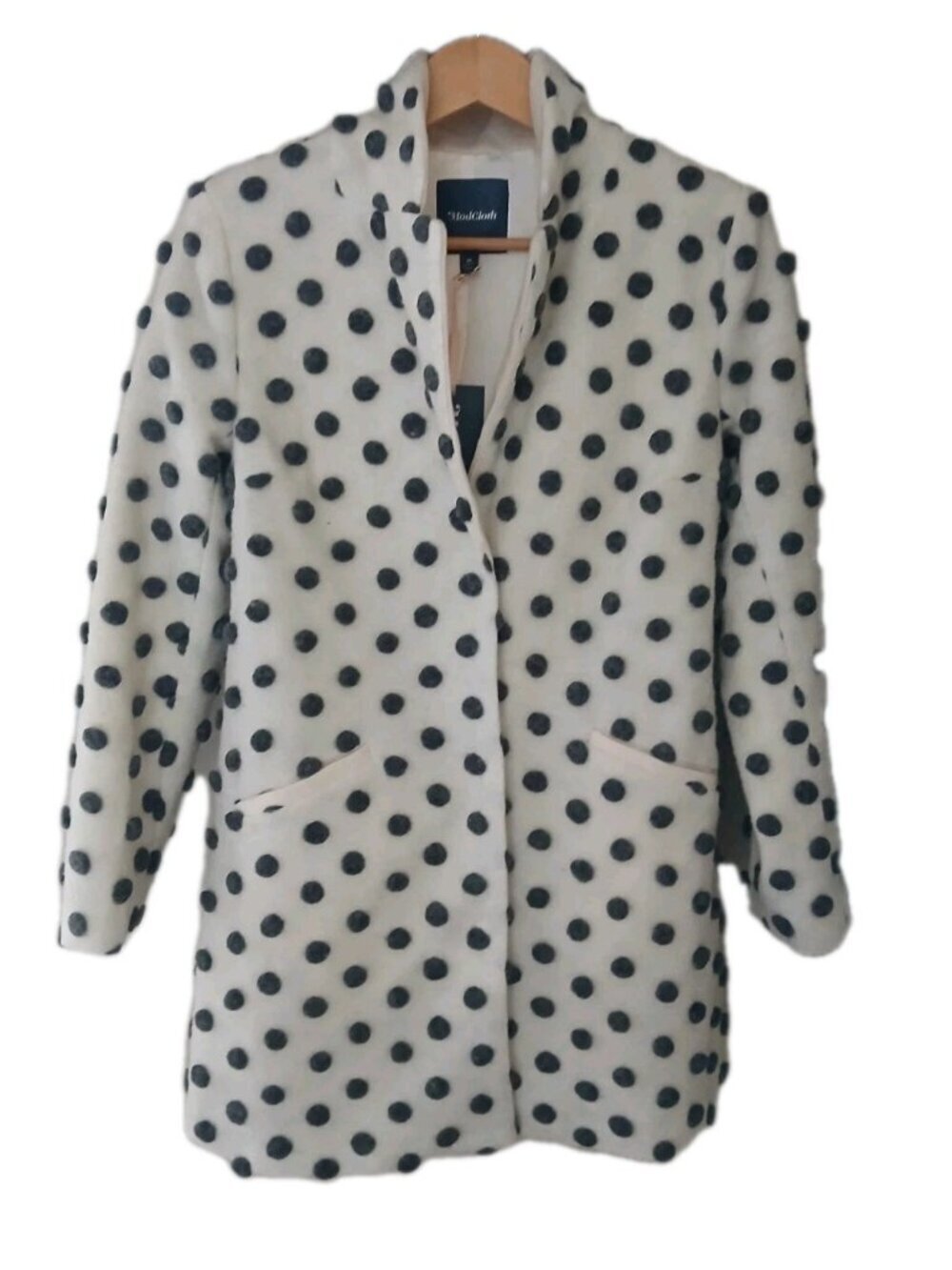 New Modcloth Salient 3D Pom Pom Polka Dot Wool Peacoat